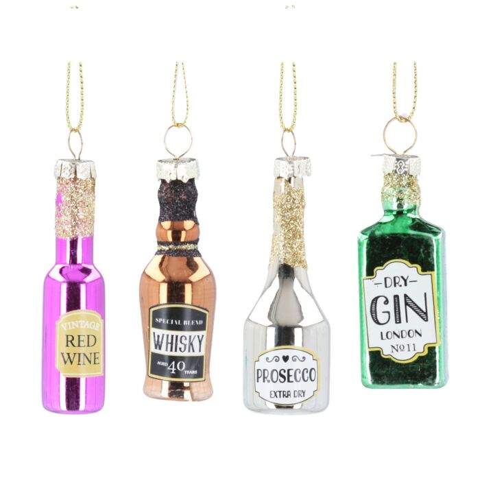 Gisela Graham Miniture Glass Bottles Tree Decoration x4